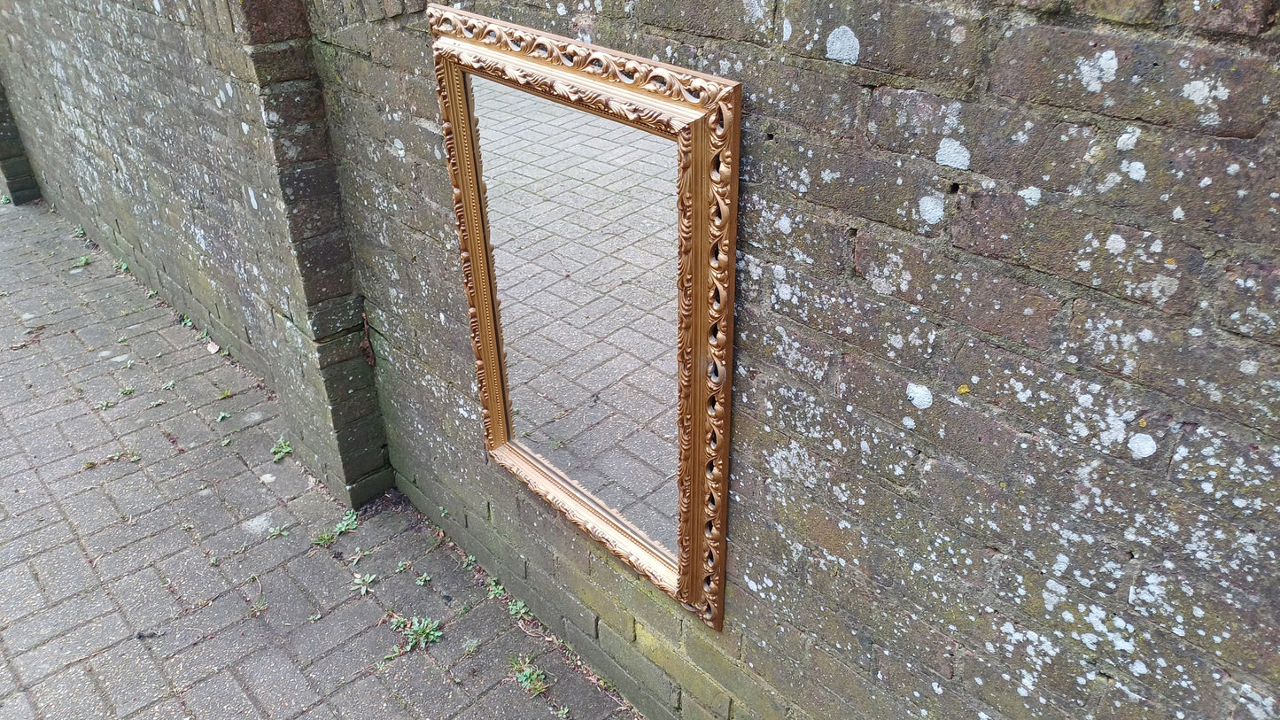 Superb Large Ornate Kitsch Composite Pierced Gold Gilt Wall Mirror. 84 x 64 cm