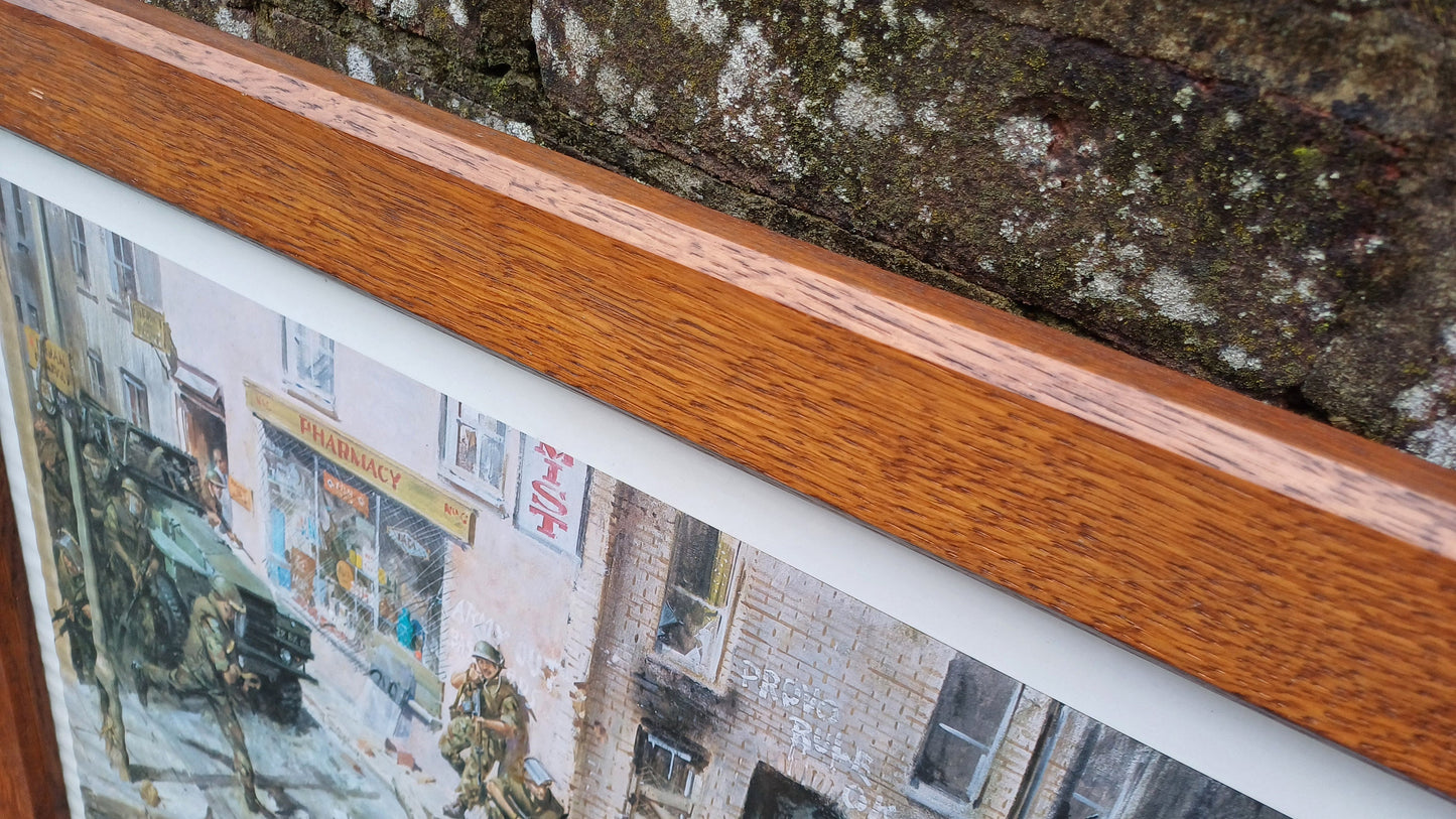 Pair of Huge Solid Oak Oxford Picture Frames and Glass with Terence Cuneo Print ‘The Tragedy of Ulster’