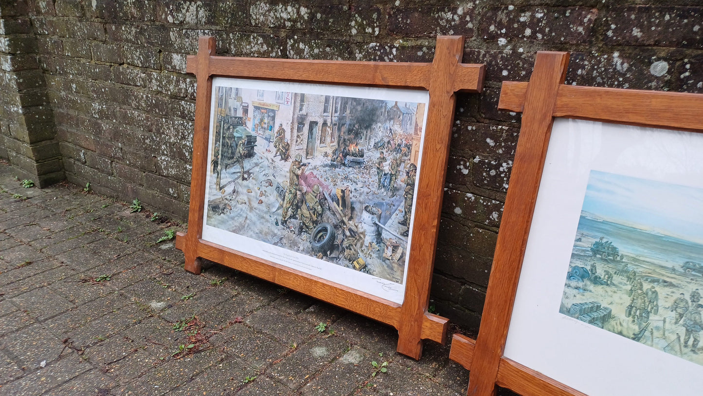 Pair of Huge Solid Oak Oxford Picture Frames and Glass with Terence Cuneo Print ‘The Tragedy of Ulster’