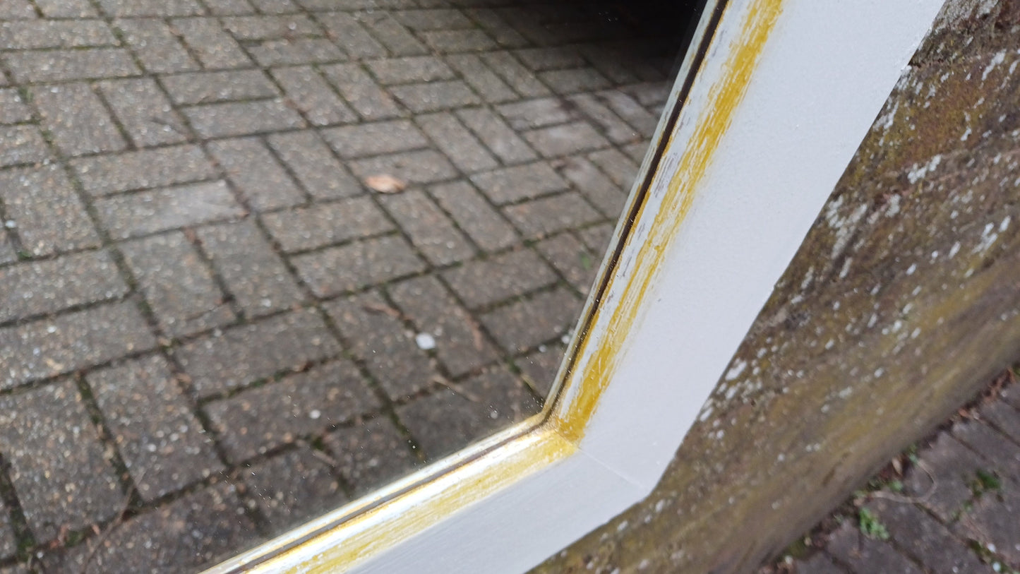 Bespoke Vintage Retro Square Painted White and Gold Wall Mirror Hand Painted. Farrow and Ball.