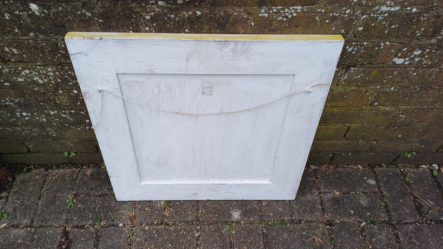 Bespoke Vintage Retro Square Painted White and Gold Wall Mirror Hand Painted. Farrow and Ball.