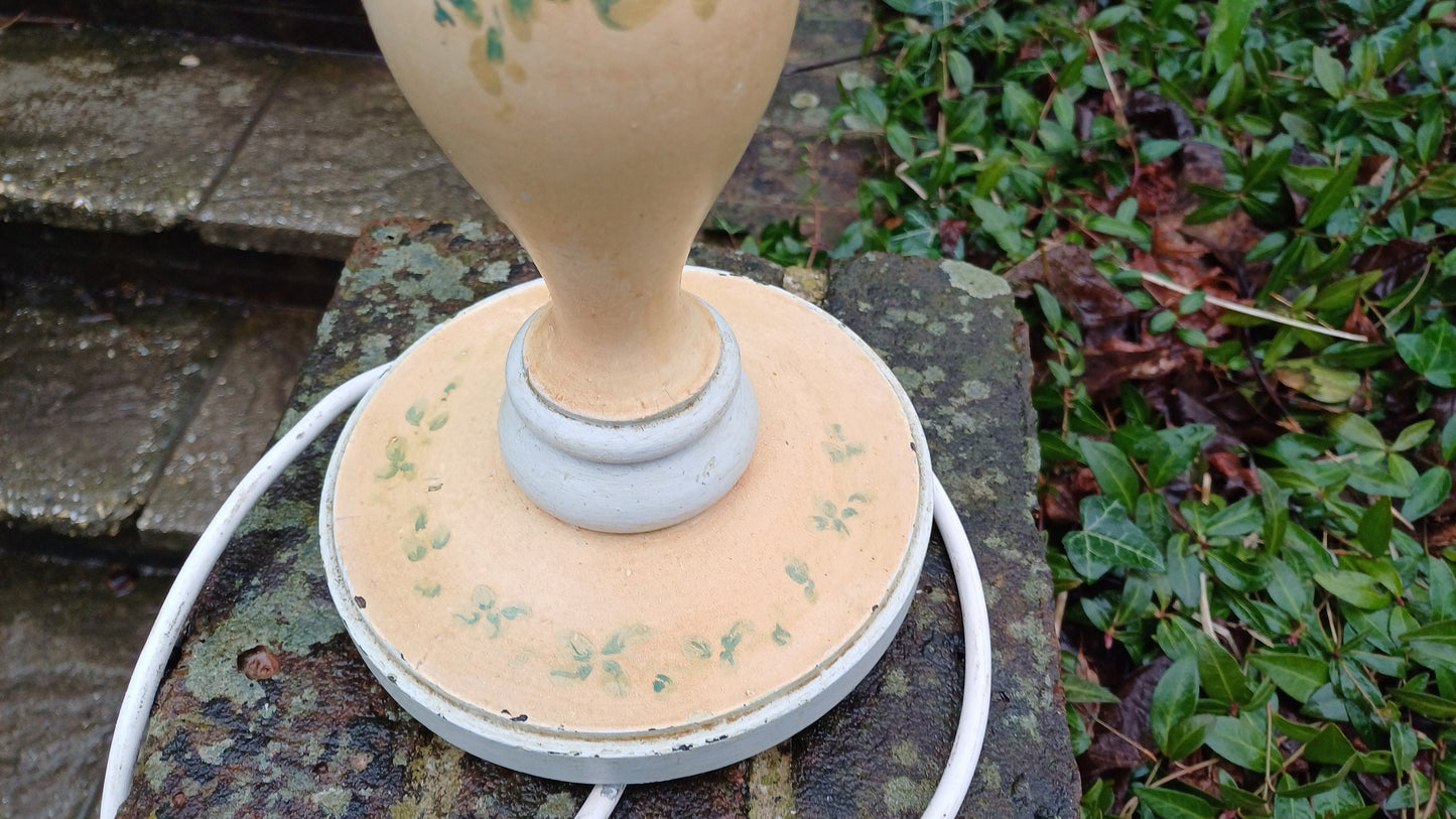 Vintage French Country Style Wooden painted table lamp - roses, pink, peach, grey - shabby chic lamp, working lamp