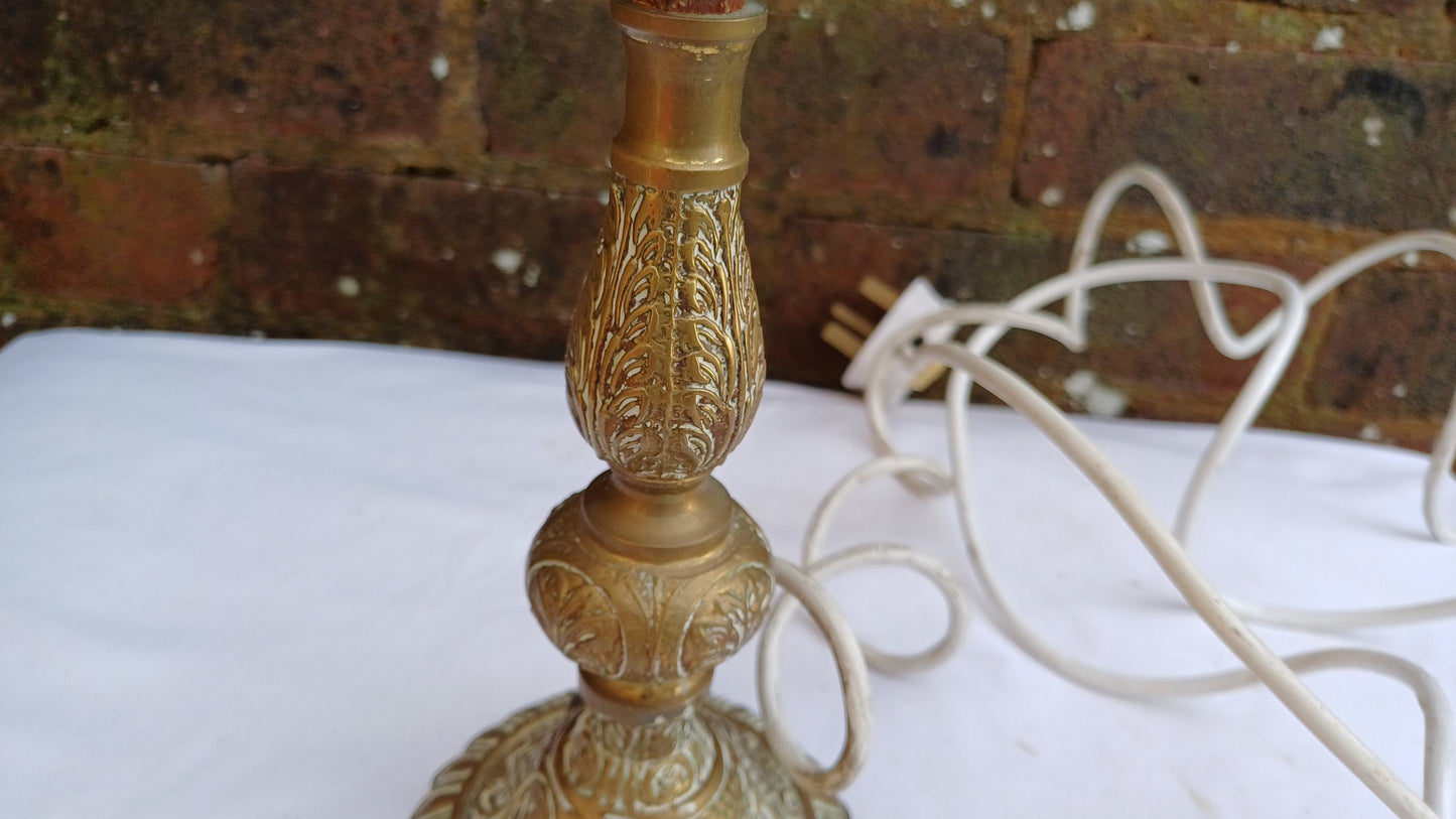 Endearing vintage metal engraved lamp - working condition - small and dainty