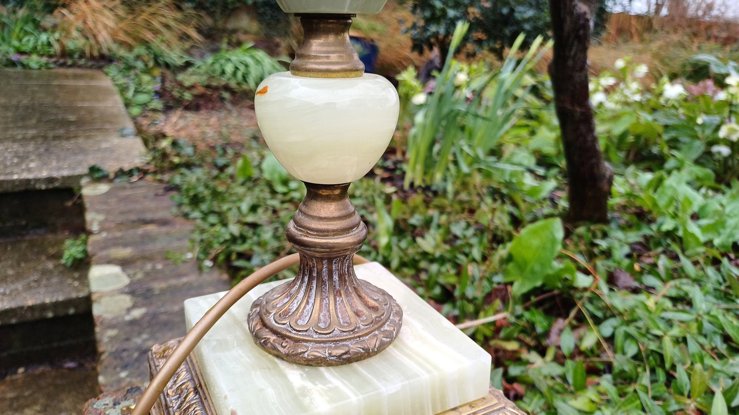 Outstanding and Large Vintage Onyx and Brass Decorative Bedside Lamp.