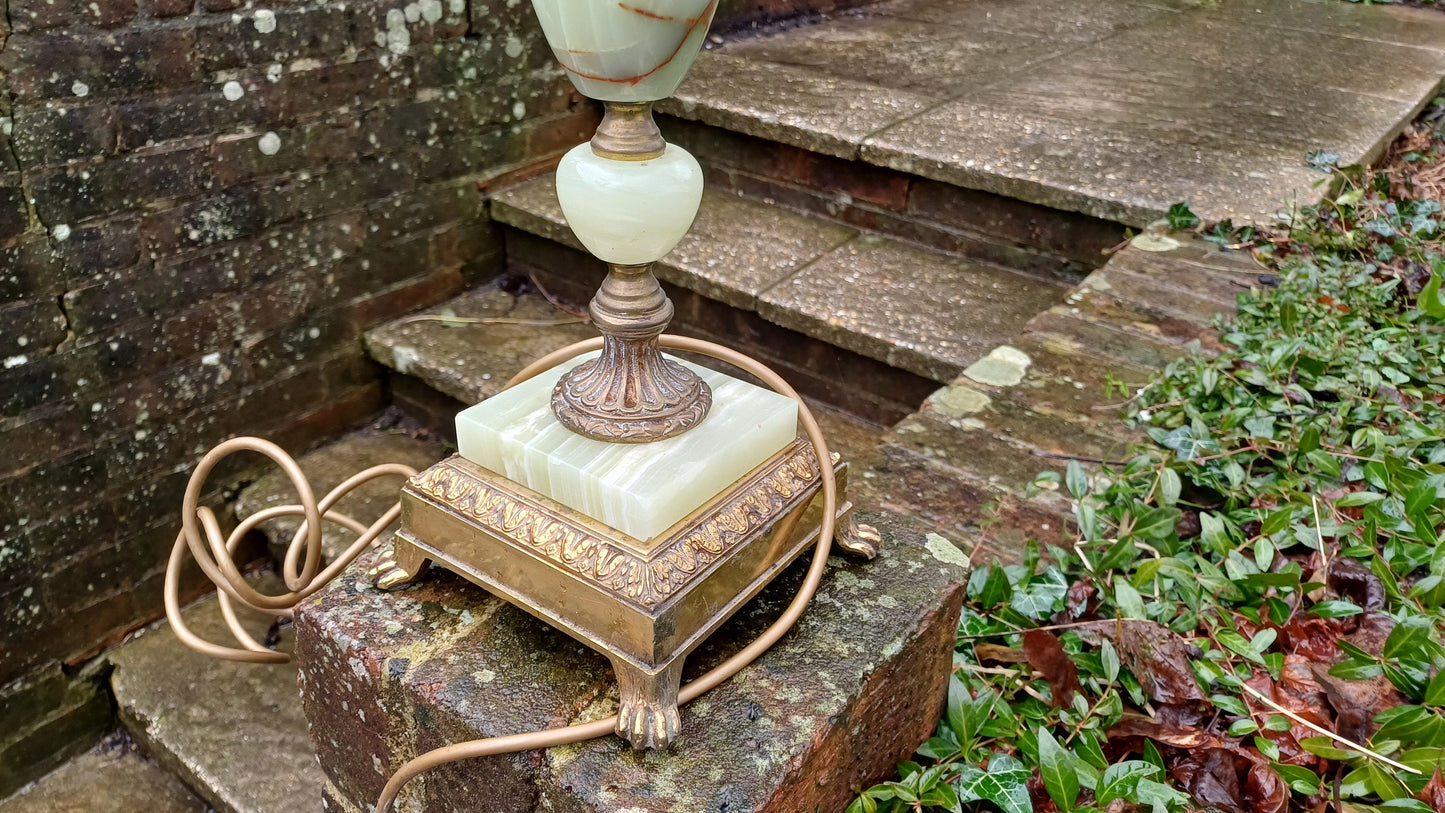 Outstanding and Large Vintage Onyx and Brass Decorative Bedside Lamp.