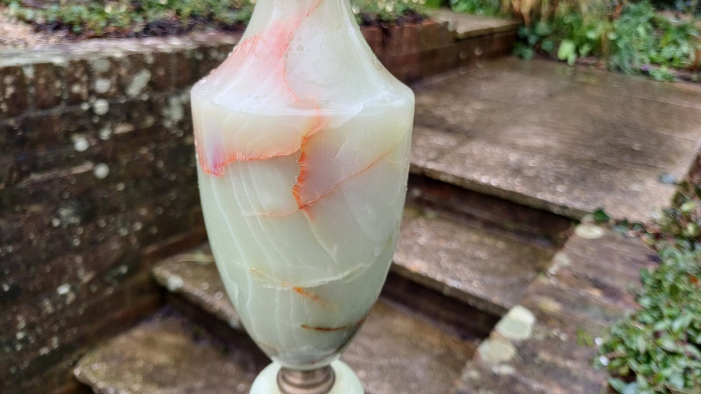 Outstanding and Large Vintage Onyx and Brass Decorative Bedside Lamp.