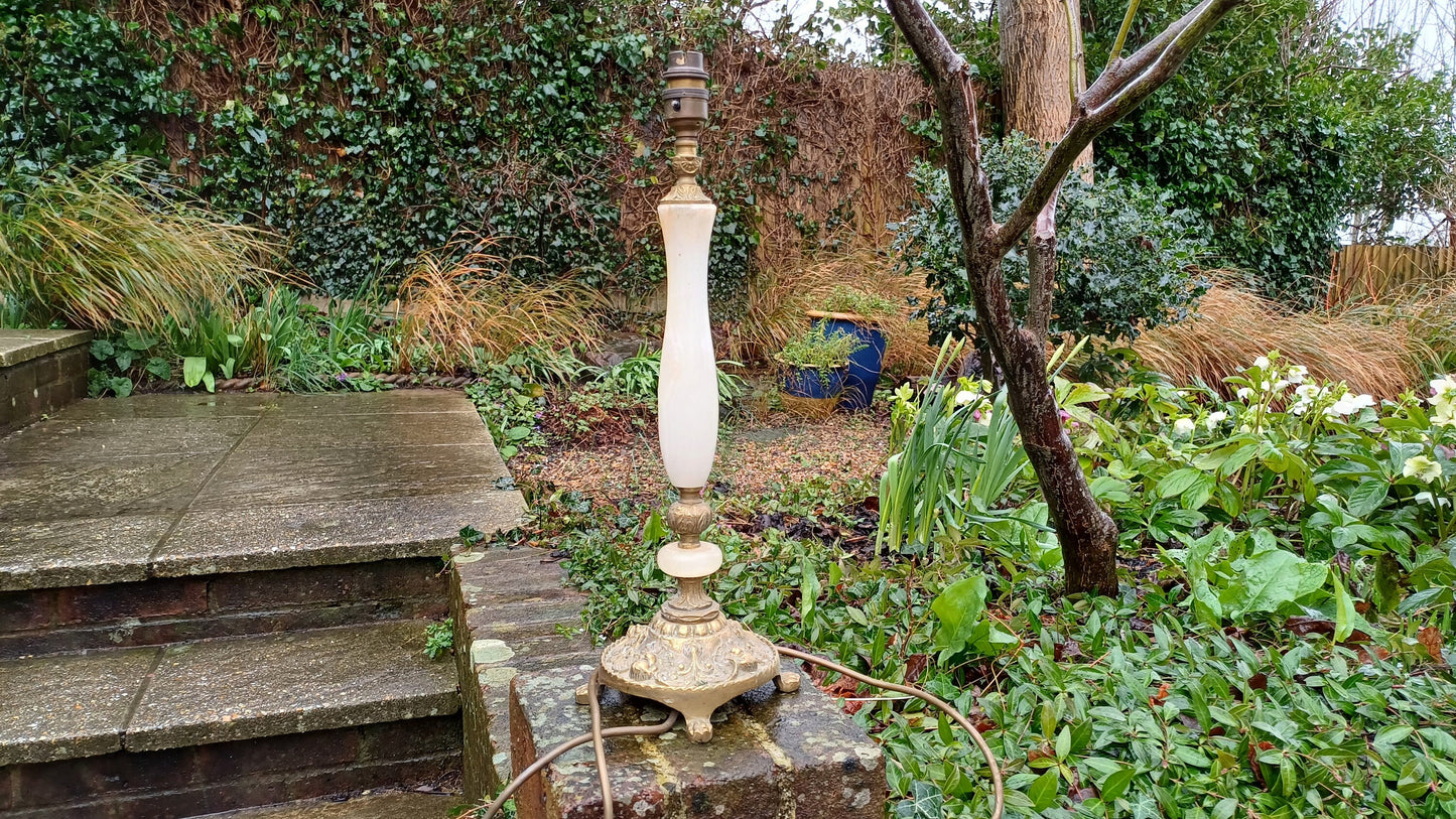 Stylish Tall Vintage Onyx and Brass Decorative Bedside Lamp. Child Decoration.