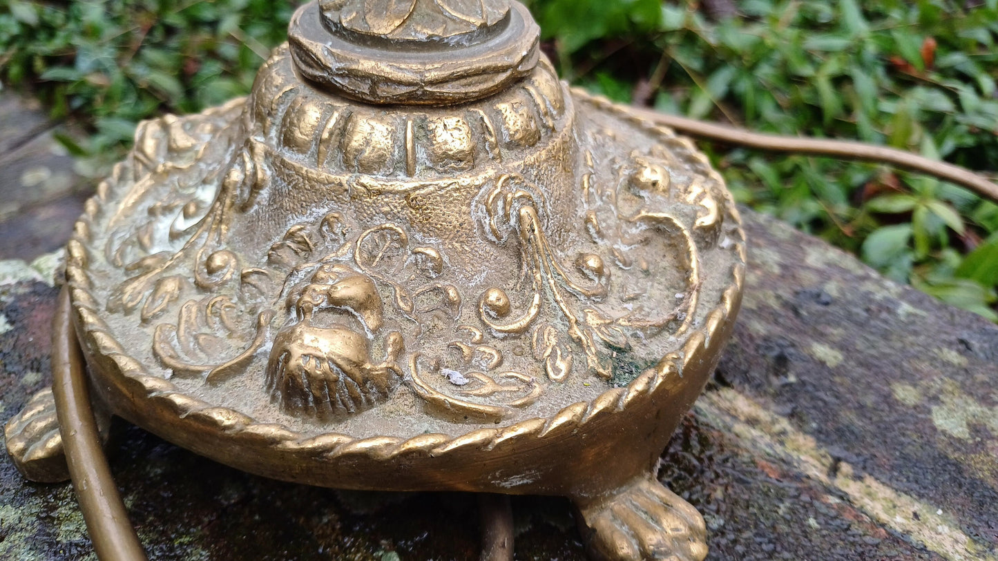 Stylish Tall Vintage Onyx and Brass Decorative Bedside Lamp. Child Decoration.
