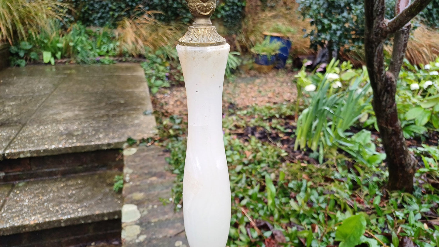 Stylish Tall Vintage Onyx and Brass Decorative Bedside Lamp. Child Decoration.