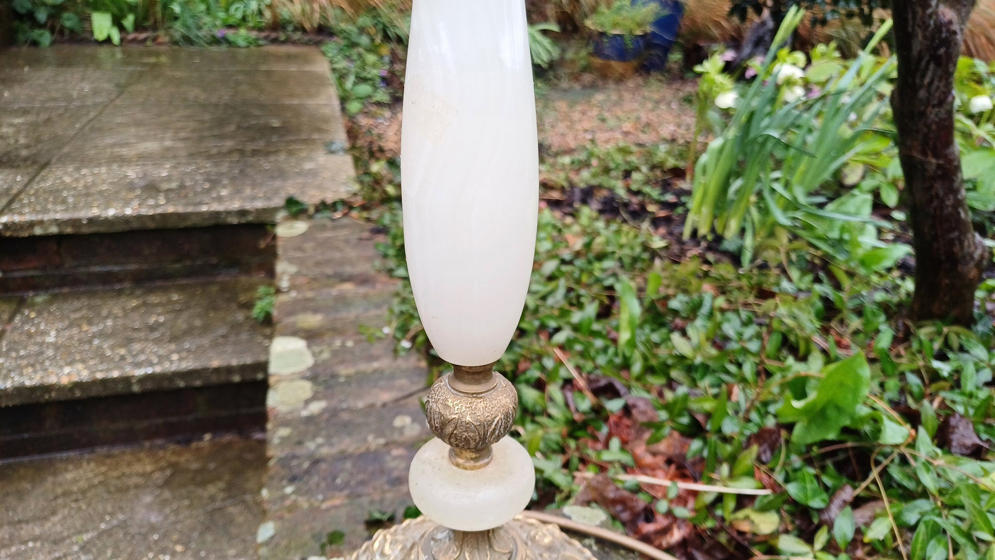 Stylish Tall Vintage Onyx and Brass Decorative Bedside Lamp. Child Decoration.