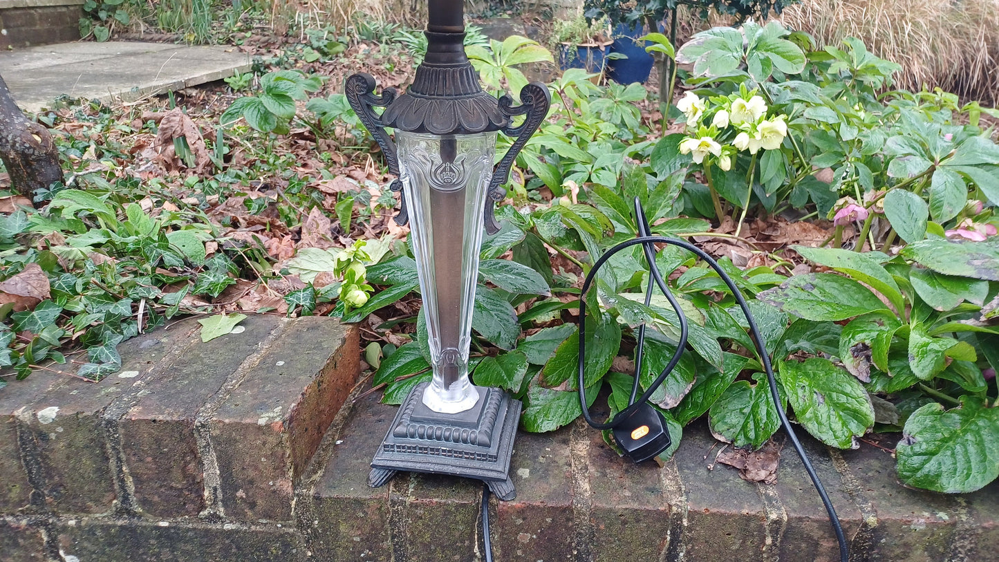 Quality Vintage Table Lamp with Shade - Glass and Metal base, classical style in excellent condition , working (height 67cm inc shade)