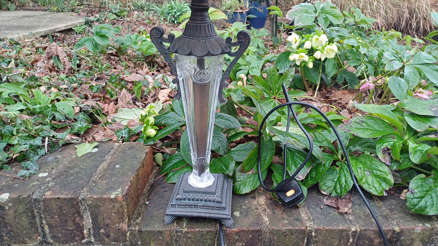 Quality Vintage Table Lamp with Shade - Glass and Metal base, classical style in excellent condition , working (height 67cm inc shade)