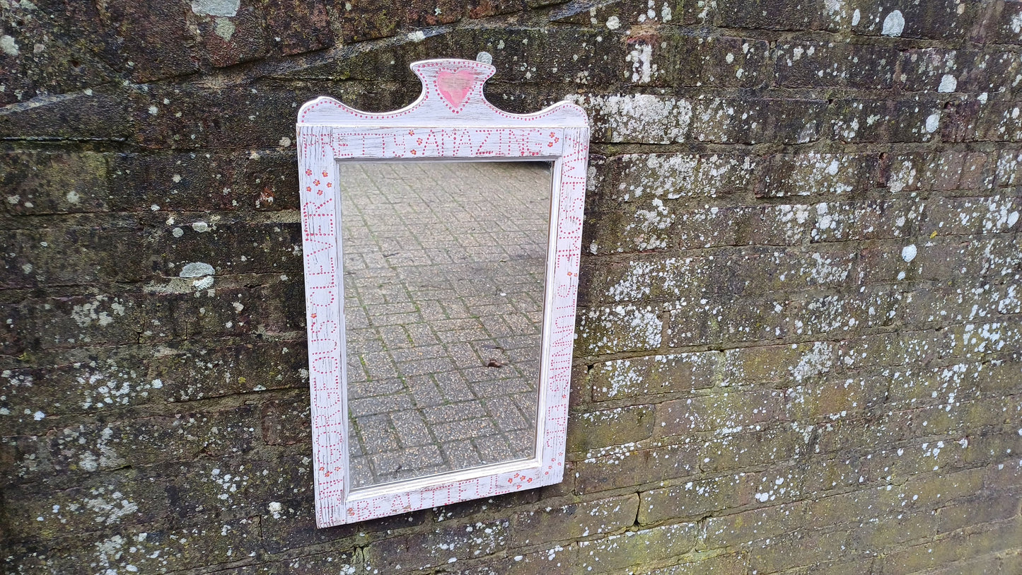 Vintage Victorian Upcycled Quirk Fun Painted Wall Mirror. I love myself, perfect if you are a budding narcissist!