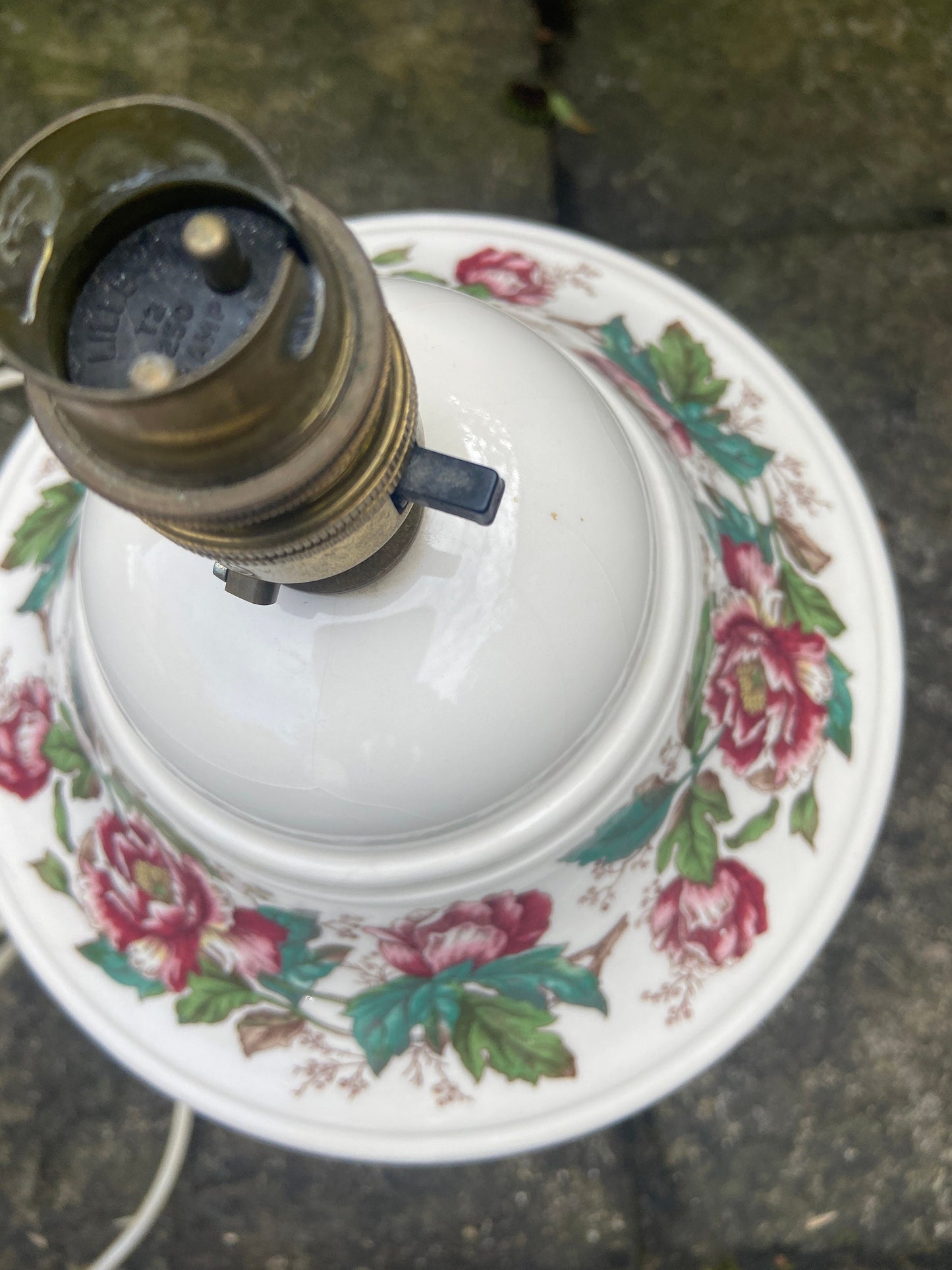 1920s Floral China Urn Style Lamp with floral transfers, excellent condition, working order, large size