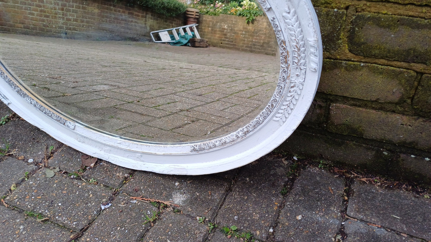 Large Oval Vintage Painted Wall Mirror Unique Bespoke in Farrow and Ball 'Blackened' ‘X-treem shabby chic!’