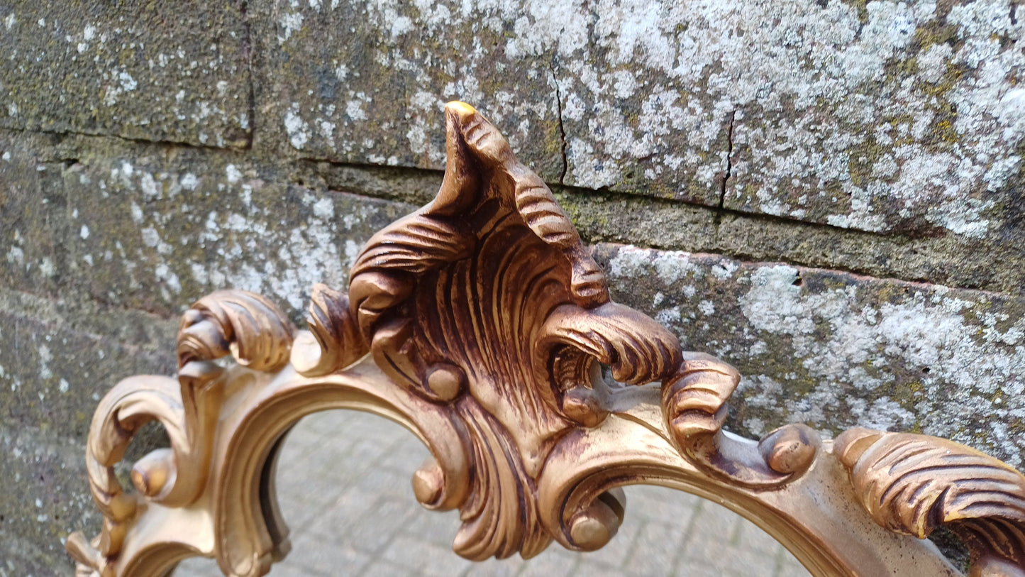 Large Super Gold 70s Vintage Ornate Gold Decorative Wall Mirror