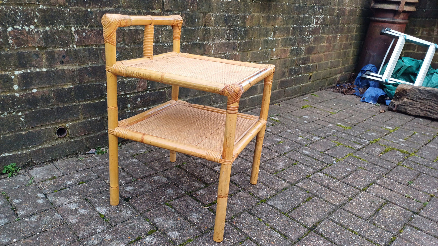 Classic 80’s Bedside Chic Bamboo and Rattan Bedside or Armchair or Side Table VGC