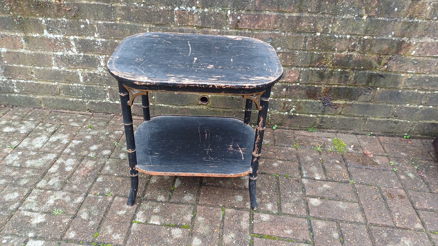 Characterful Painted Vintage Victorian Shabby Chic Oriental Style Occasional Side Coffee Table Black and Gold.