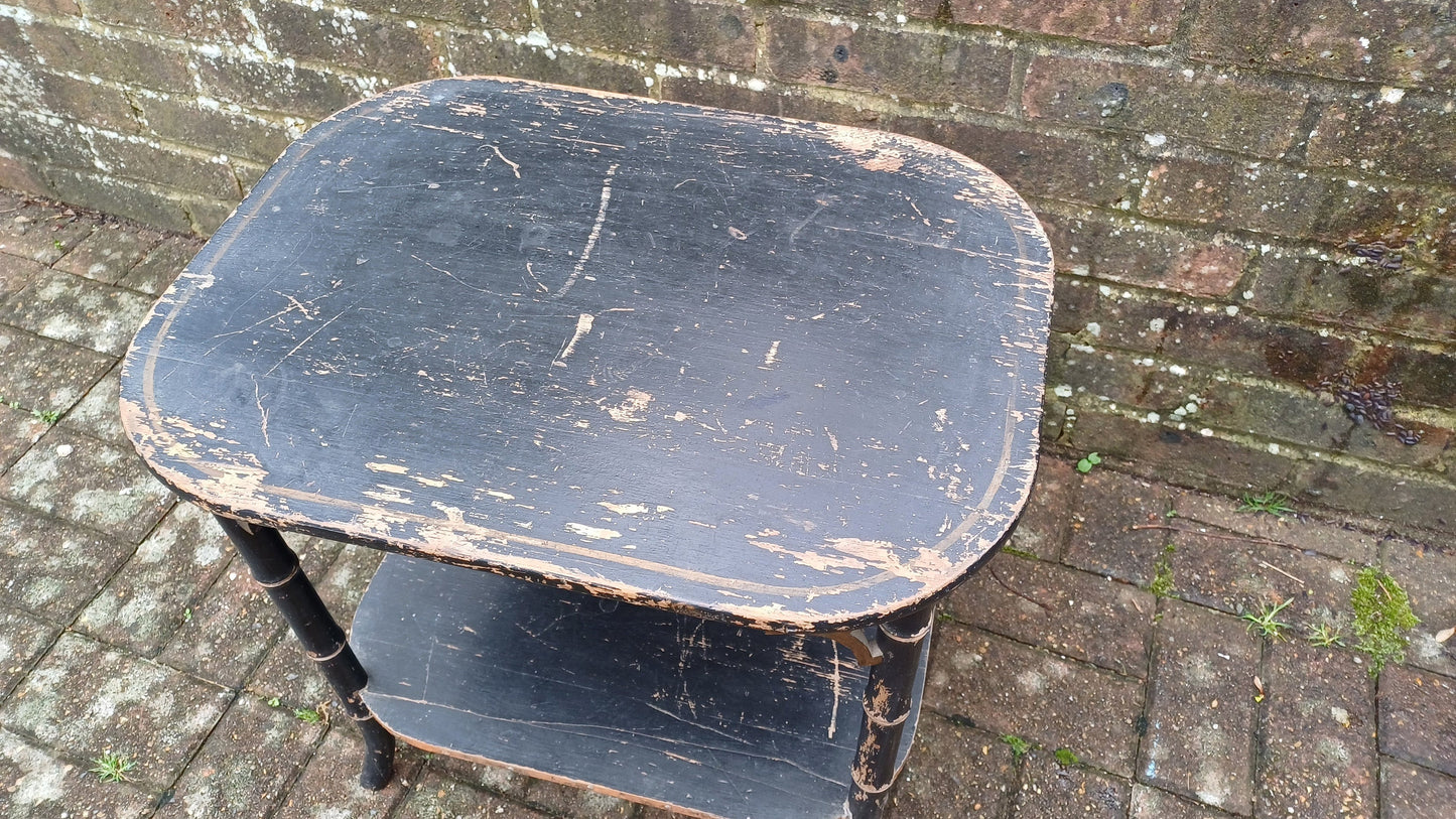 Characterful Painted Vintage Victorian Shabby Chic Oriental Style Occasional Side Coffee Table Black and Gold.