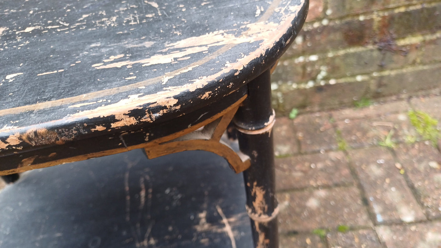 Characterful Painted Vintage Victorian Shabby Chic Oriental Style Occasional Side Coffee Table Black and Gold.
