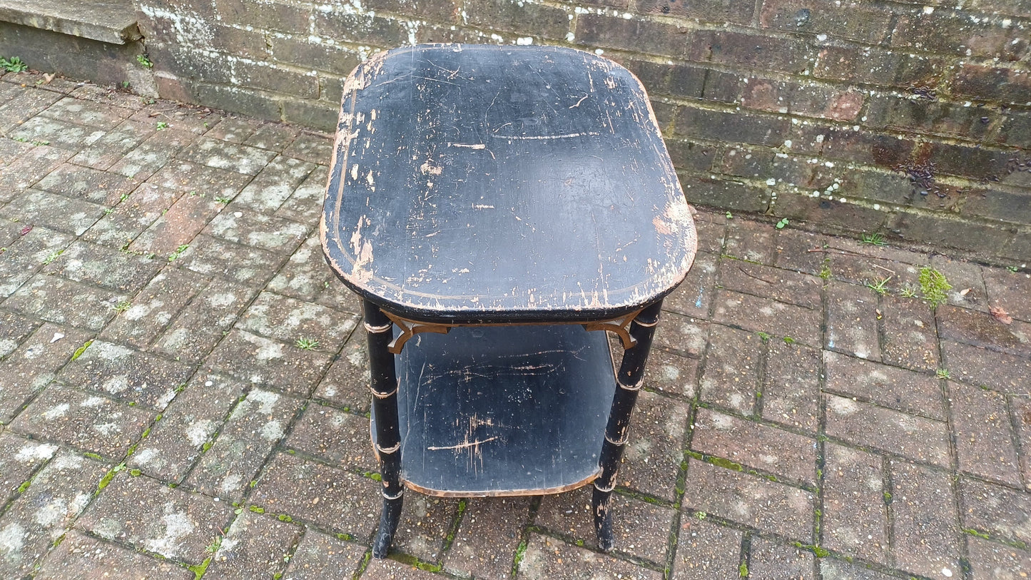 Characterful Painted Vintage Victorian Shabby Chic Oriental Style Occasional Side Coffee Table Black and Gold.