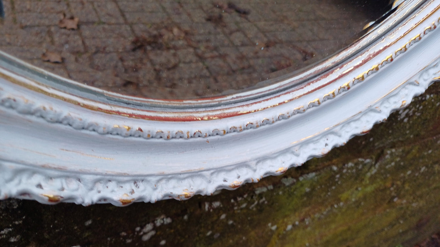 Large Stunning Unique Vintage Painted Oval Mirror in Farrow and Ball Borrowed Light Blue.