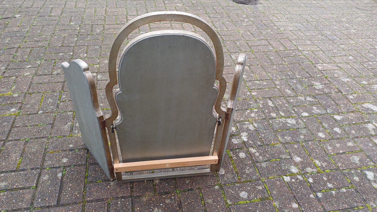 Huge Shaped Vintage Silver Triple Dressing Table Mirror Adjustable Swing Art Deco Nouveau