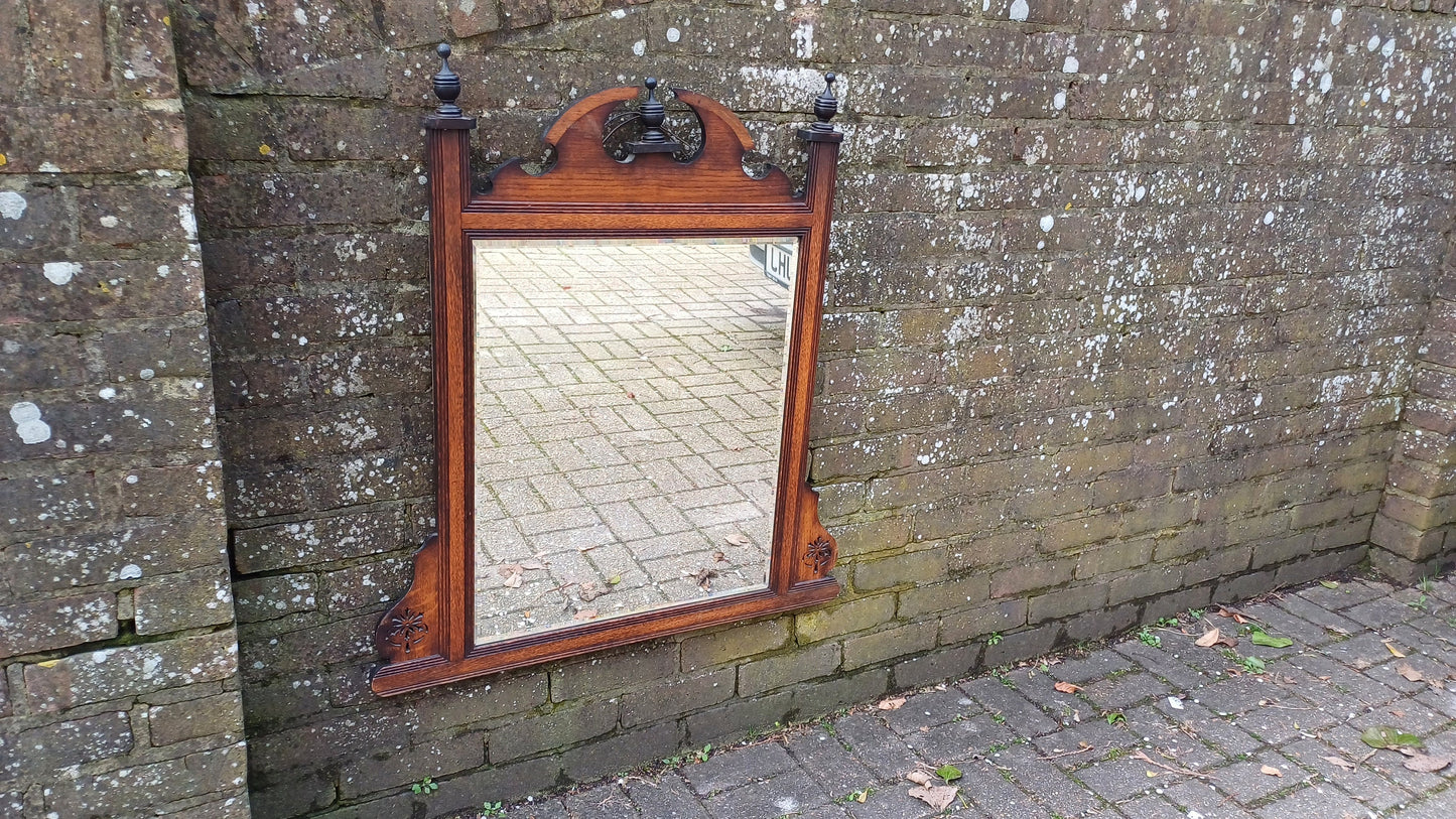 Superb Vintage Solid Oak Victorian Over Mantel or Wall Mirror. Bevelled Glass.