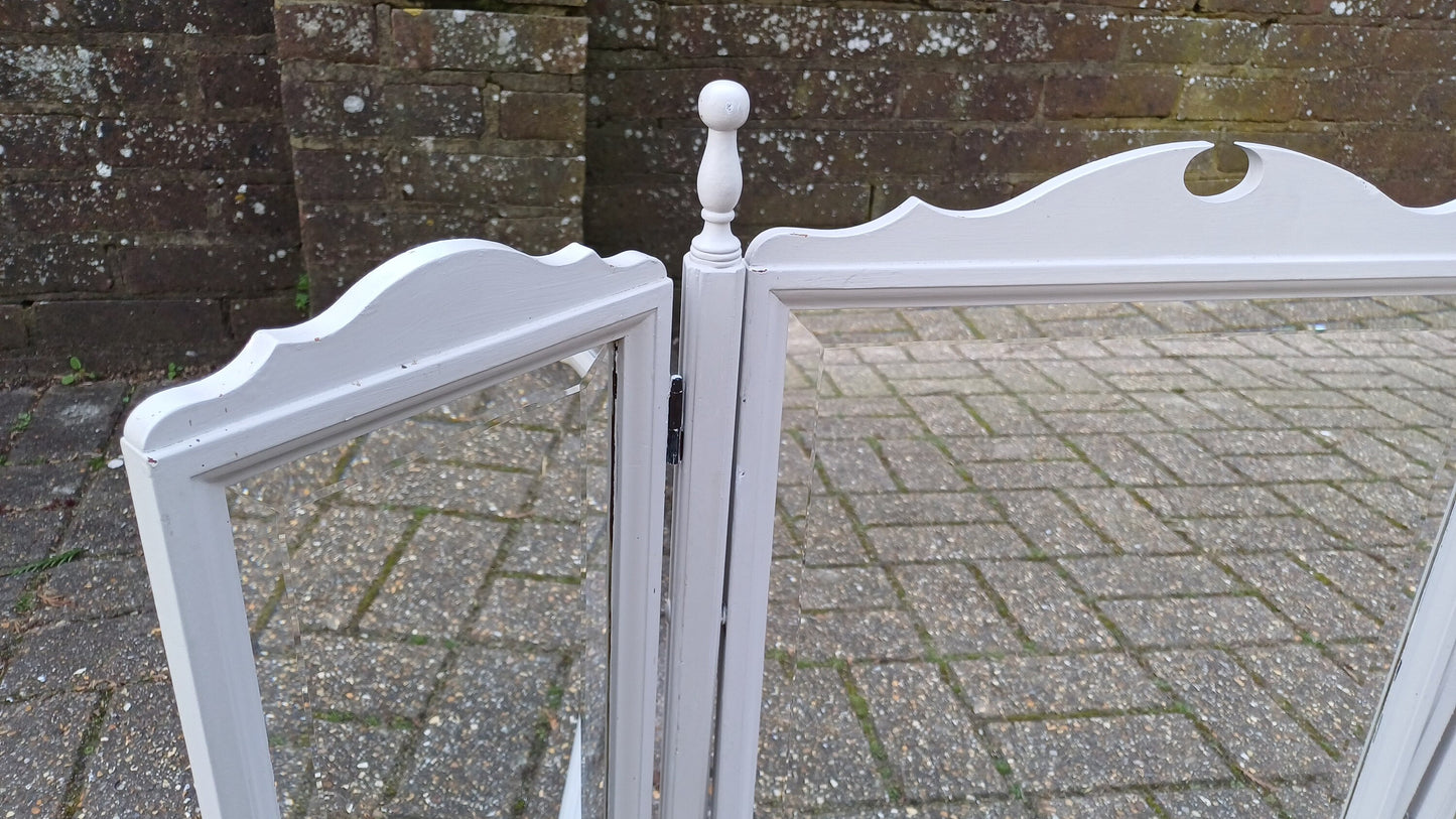 Vintage 80s Hand Painted Grey Triple Dressing Table Mirror Adjustable Swing.