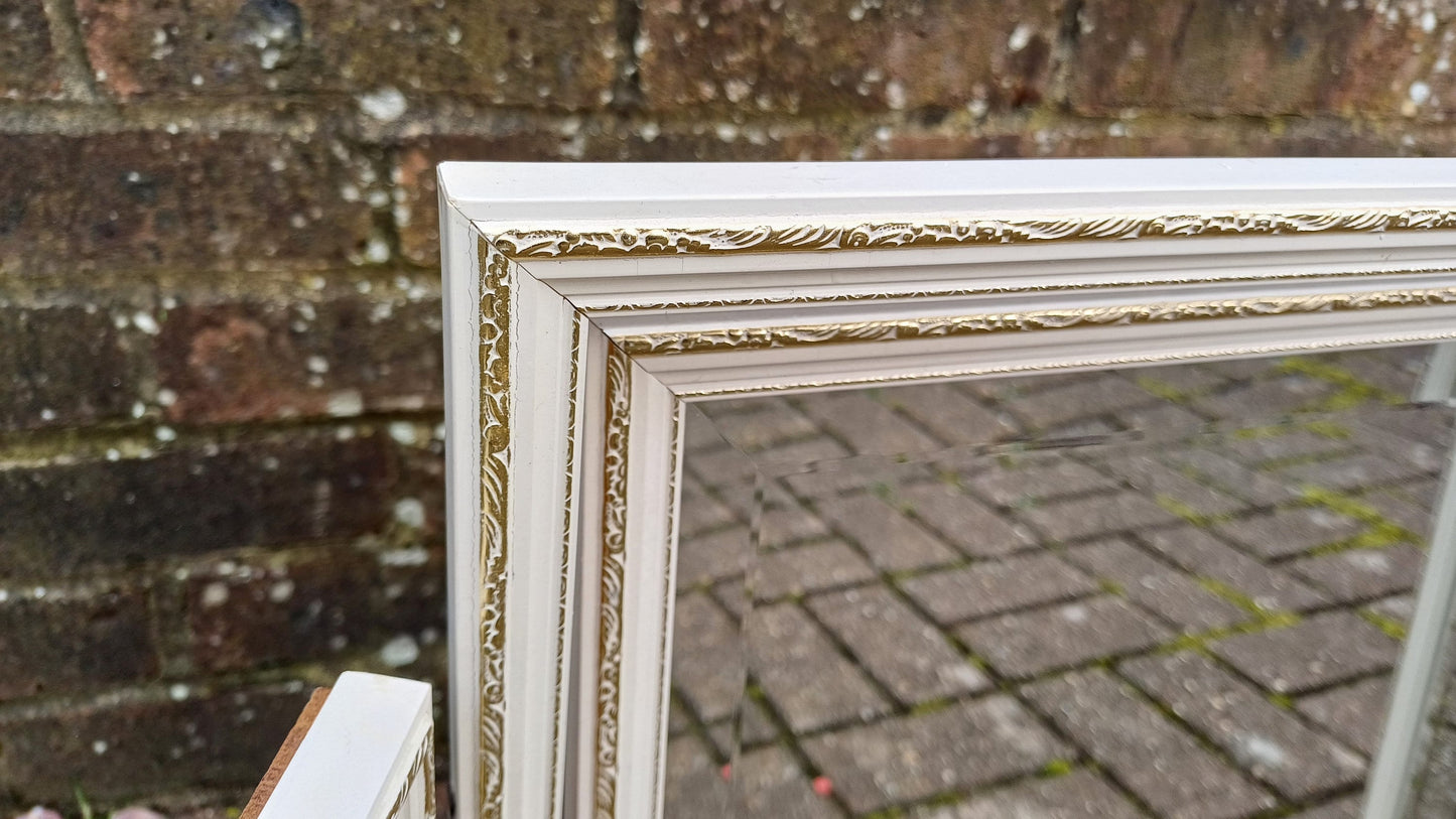 Vintage 70s Painted White Triple Dressing Table Mirror Adjustable Swing