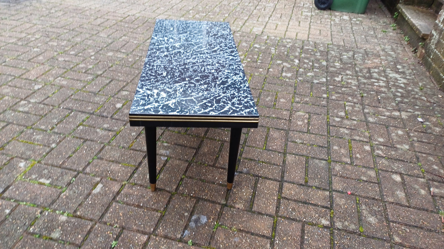 Superb Vintage Formica Coffee Table Formica Top Wooden Black and Brass Legs Unusual Built in Tray.