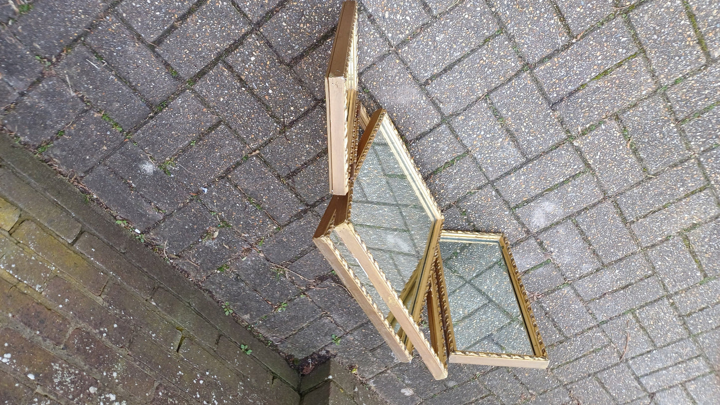 Vintage Gold Triple 60s Dressing Table Mirror Adjustable.