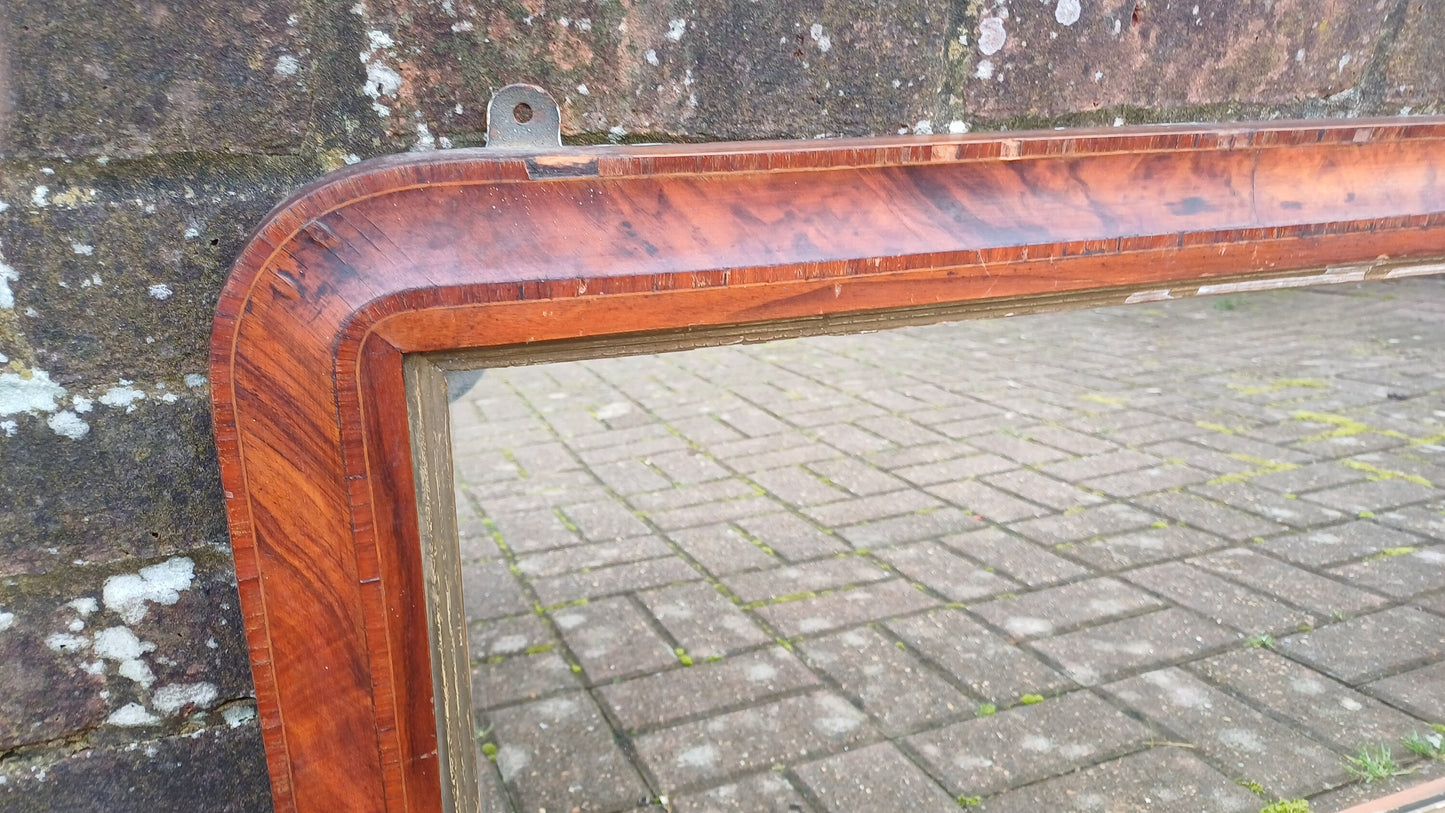 Vintage Age Worn Victorian Mahogany Inlaid Wall Mirror Over Mantel Mantle