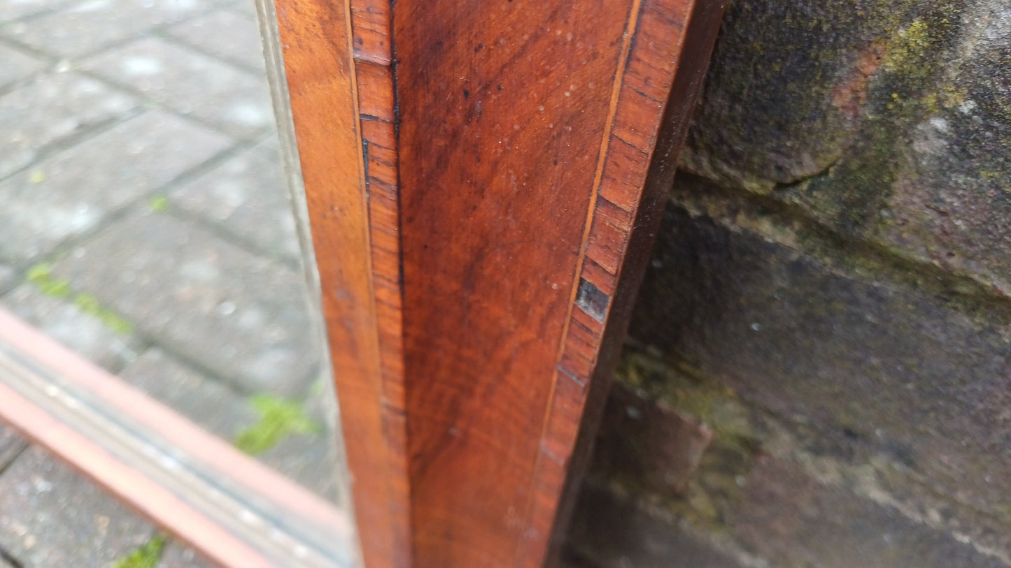 Vintage Age Worn Victorian Mahogany Inlaid Wall Mirror Over Mantel Mantle