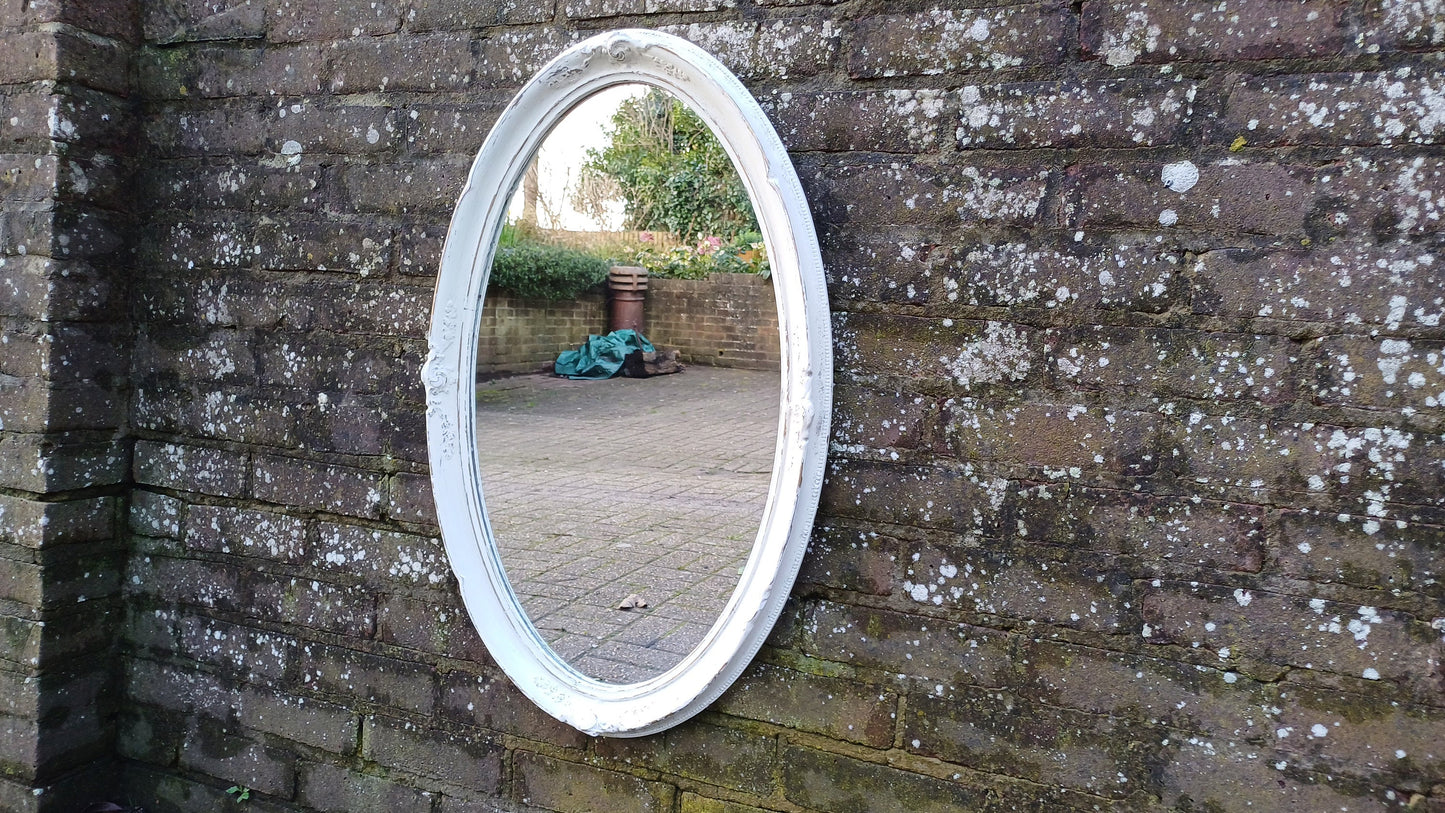Large Bespoke Painted Oval Shabby Chic Wall Mirror in Farrow and Ball with Gold Decoration.