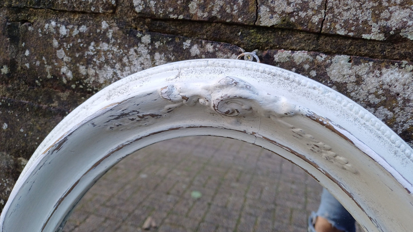 Large Bespoke Painted Oval Shabby Chic Wall Mirror in Farrow and Ball with Gold Decoration.