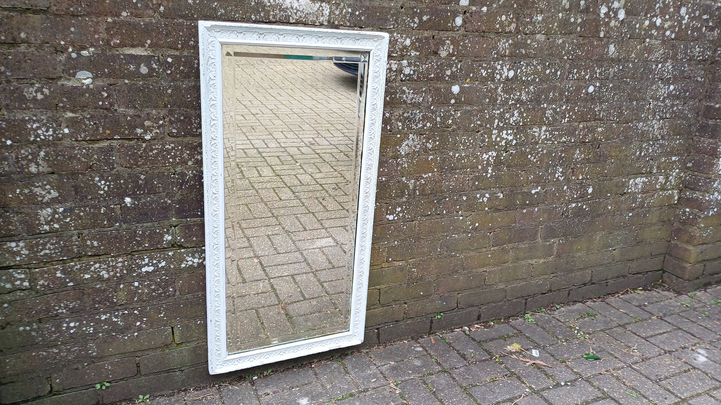 Very Large Genuine Vintage Painted Shabby Chic Wall Mirror in Farrow and Ball Unusual Inner Bevelled Decoration Free Hand Delivery 102 cm