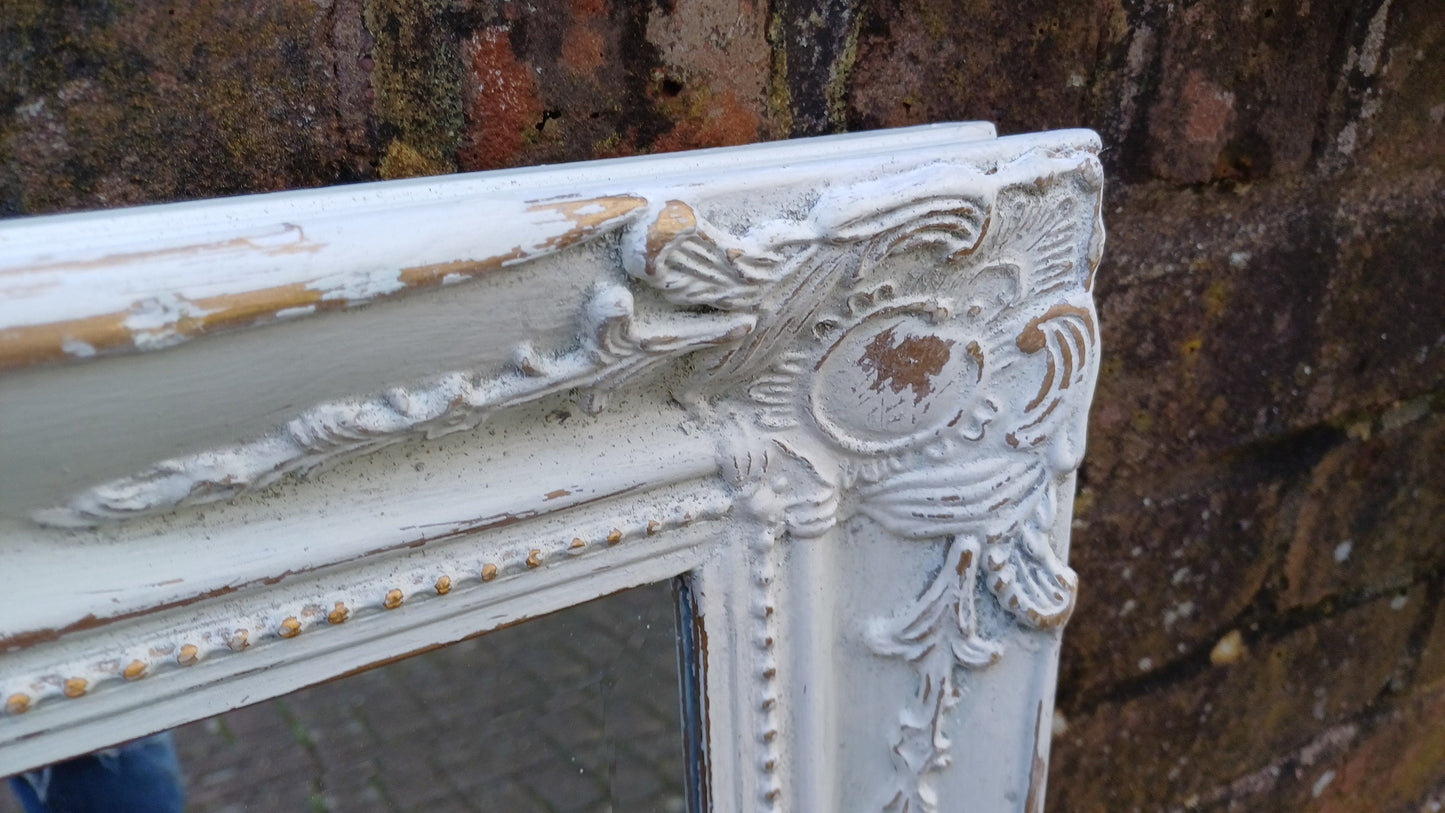Large Bespoke Painted Shabby Chic Wall Mirror in Farrow and Ball with Gold Decoration
