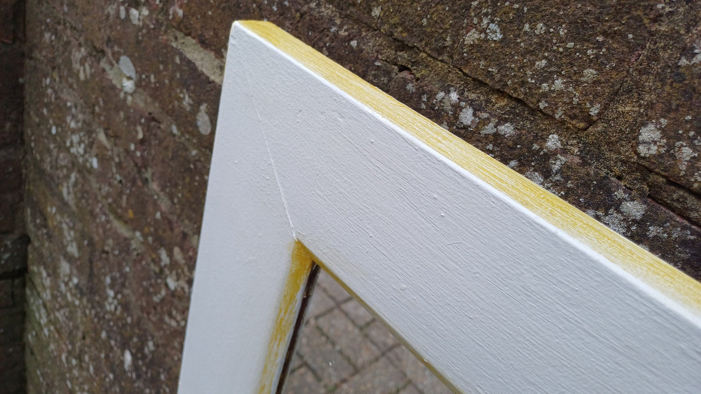 Bespoke Vintage Retro Square Painted White and Gold Wall Mirror Hand Painted. Farrow and Ball.