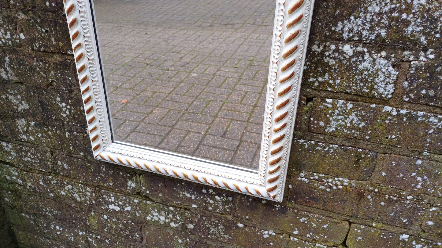 Large Pretty Vintage 80’s Painted Gold and Cream Rectangular Wall Mirror.