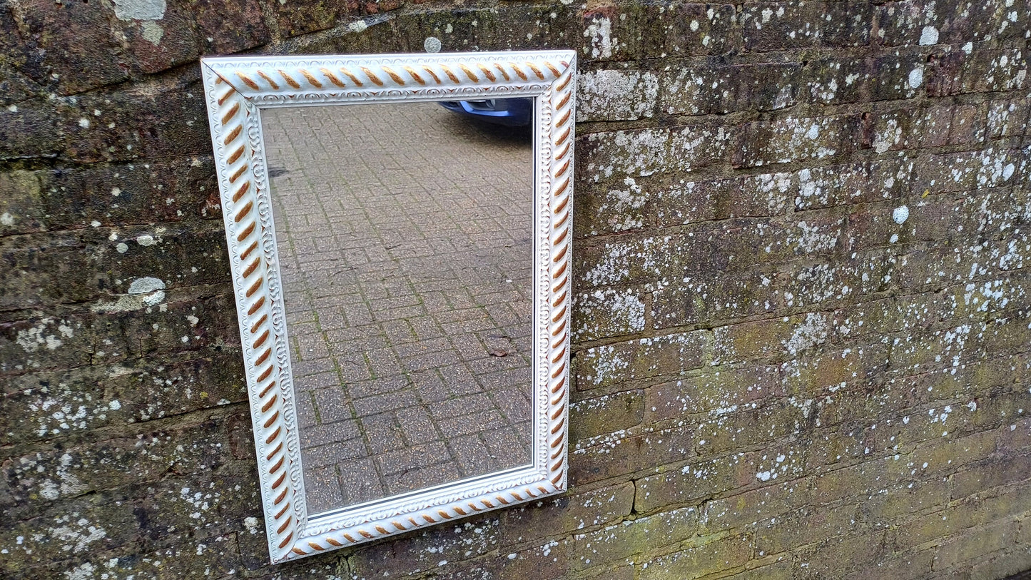Large Pretty Vintage 80’s Painted Gold and Cream Rectangular Wall Mirror.