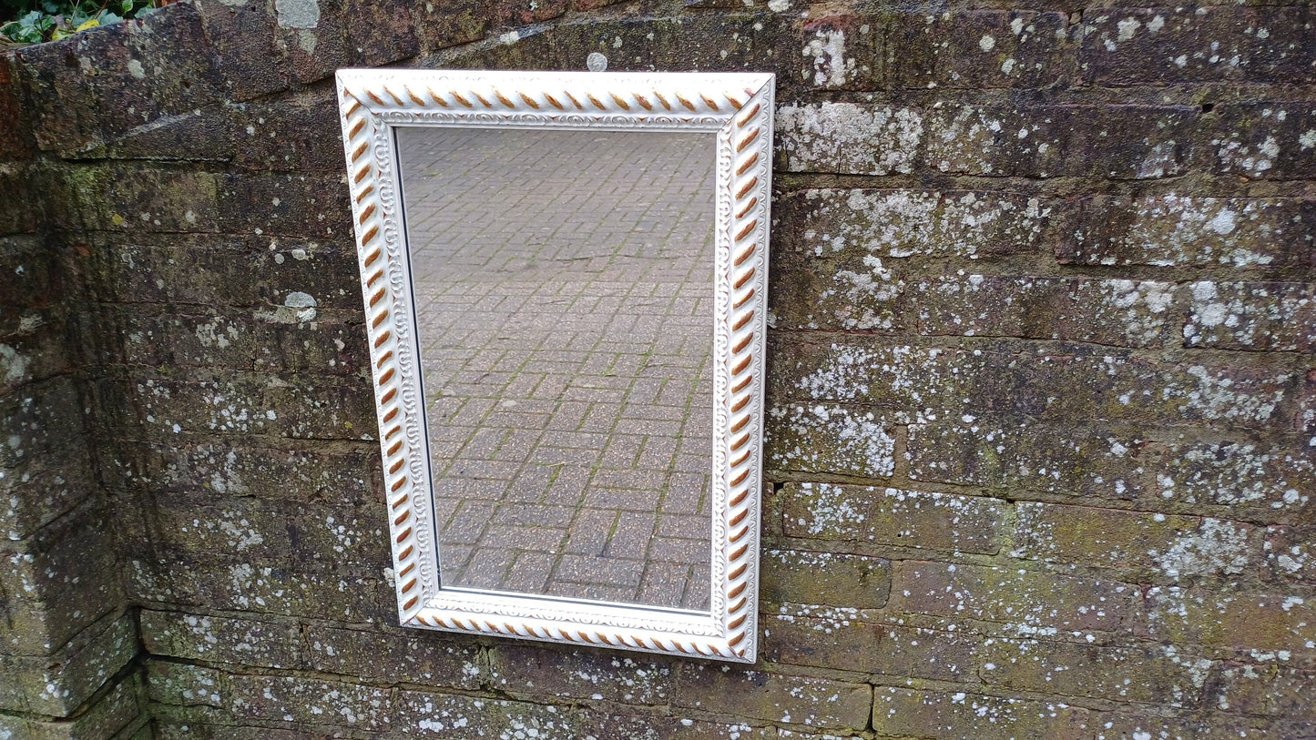 Large Pretty Vintage 80’s Painted Gold and Cream Rectangular Wall Mirror.