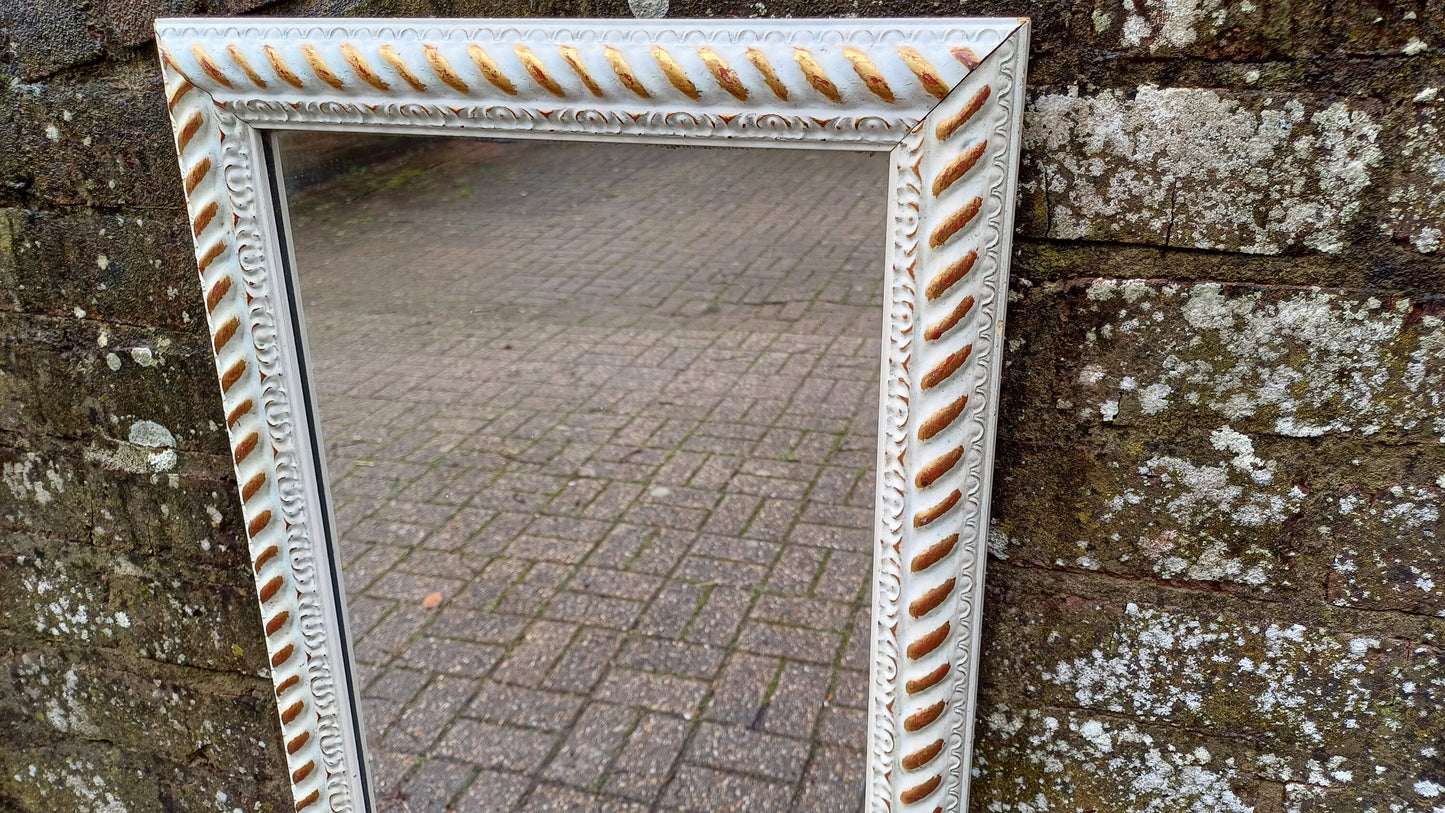 Large Pretty Vintage 80’s Painted Gold and Cream Rectangular Wall Mirror.