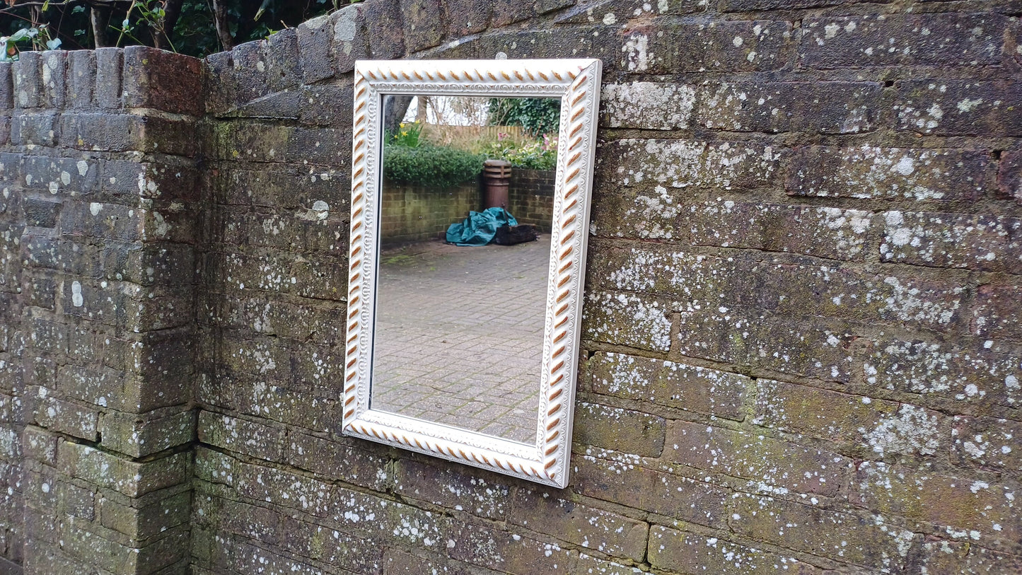 Large Pretty Vintage 80’s Painted Gold and Cream Rectangular Wall Mirror.