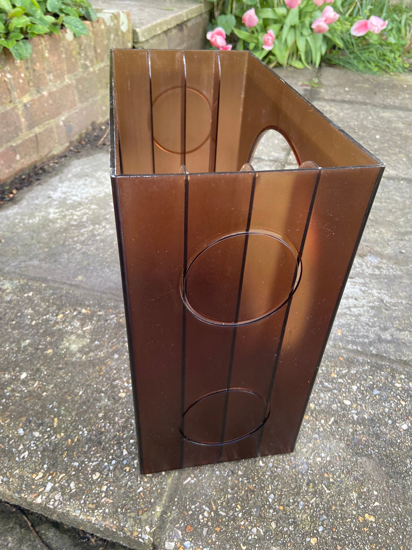 Retro Schweizer amber coloured plastic Vinyl LP 12" Record holder (approx 32 LPs)