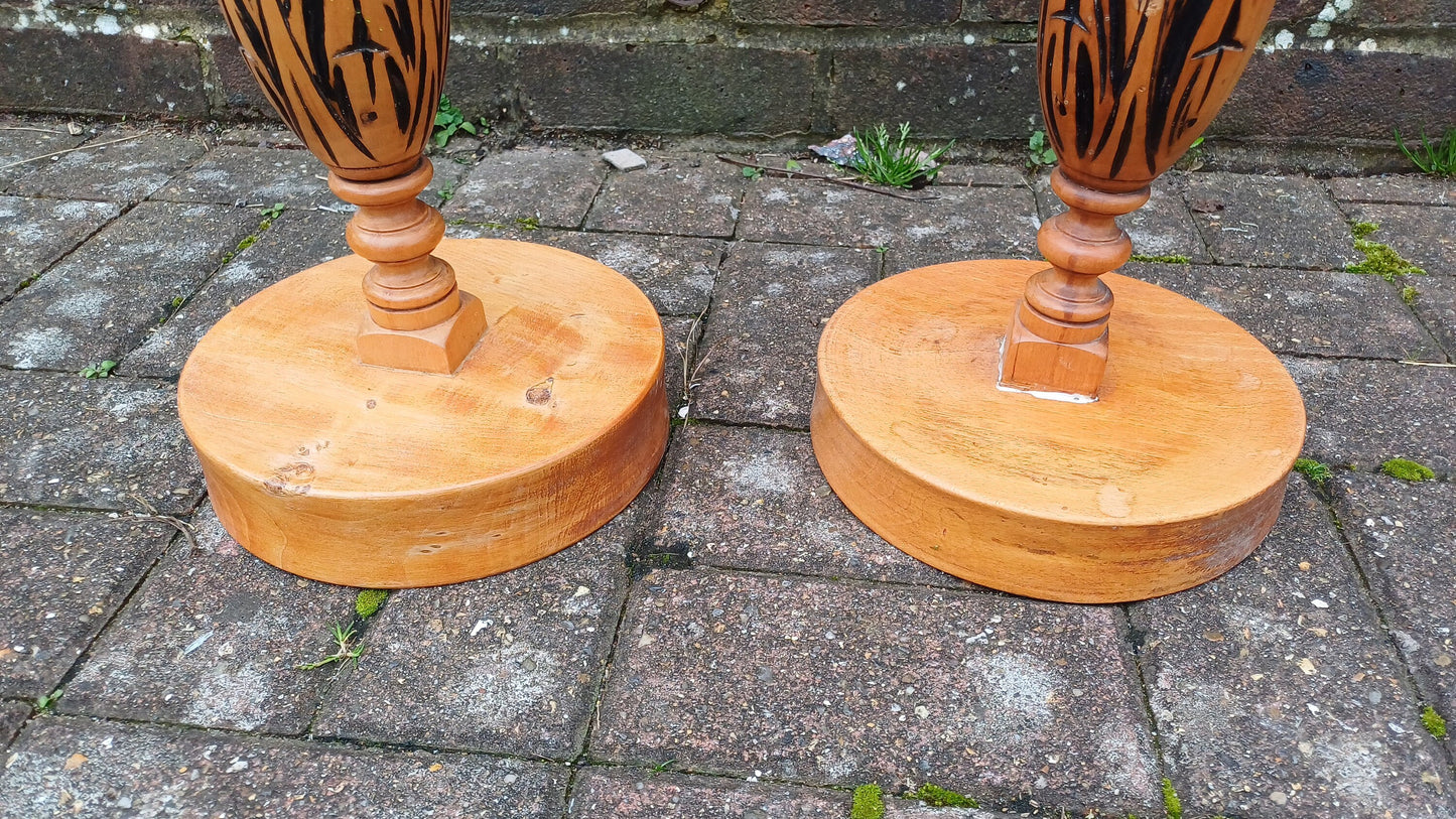 Pair Vintage Wooden Edwardian Upcycled Plant Holders. Upcycled from an Edwardian Sideboard