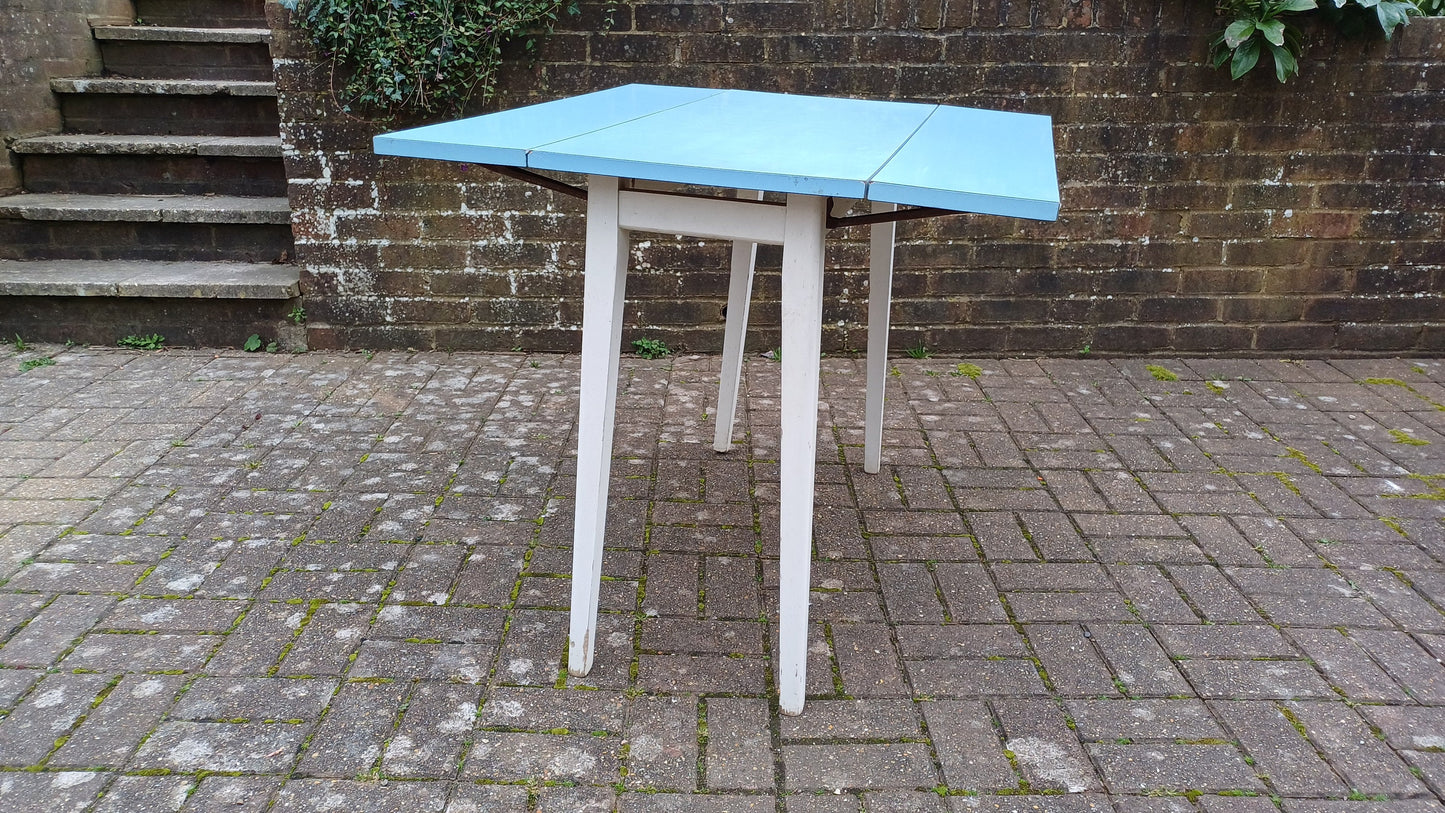 Vintage Retro Painted White and Blue Formica Drop Leaf Table. Free Hand Delivery.