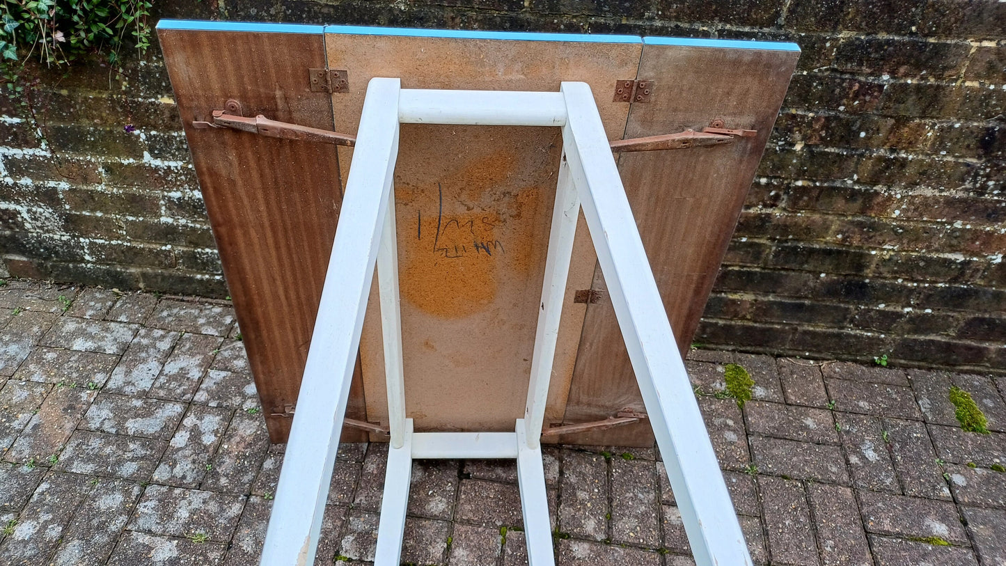 Vintage Retro Painted White and Blue Formica Drop Leaf Table. Free Hand Delivery.