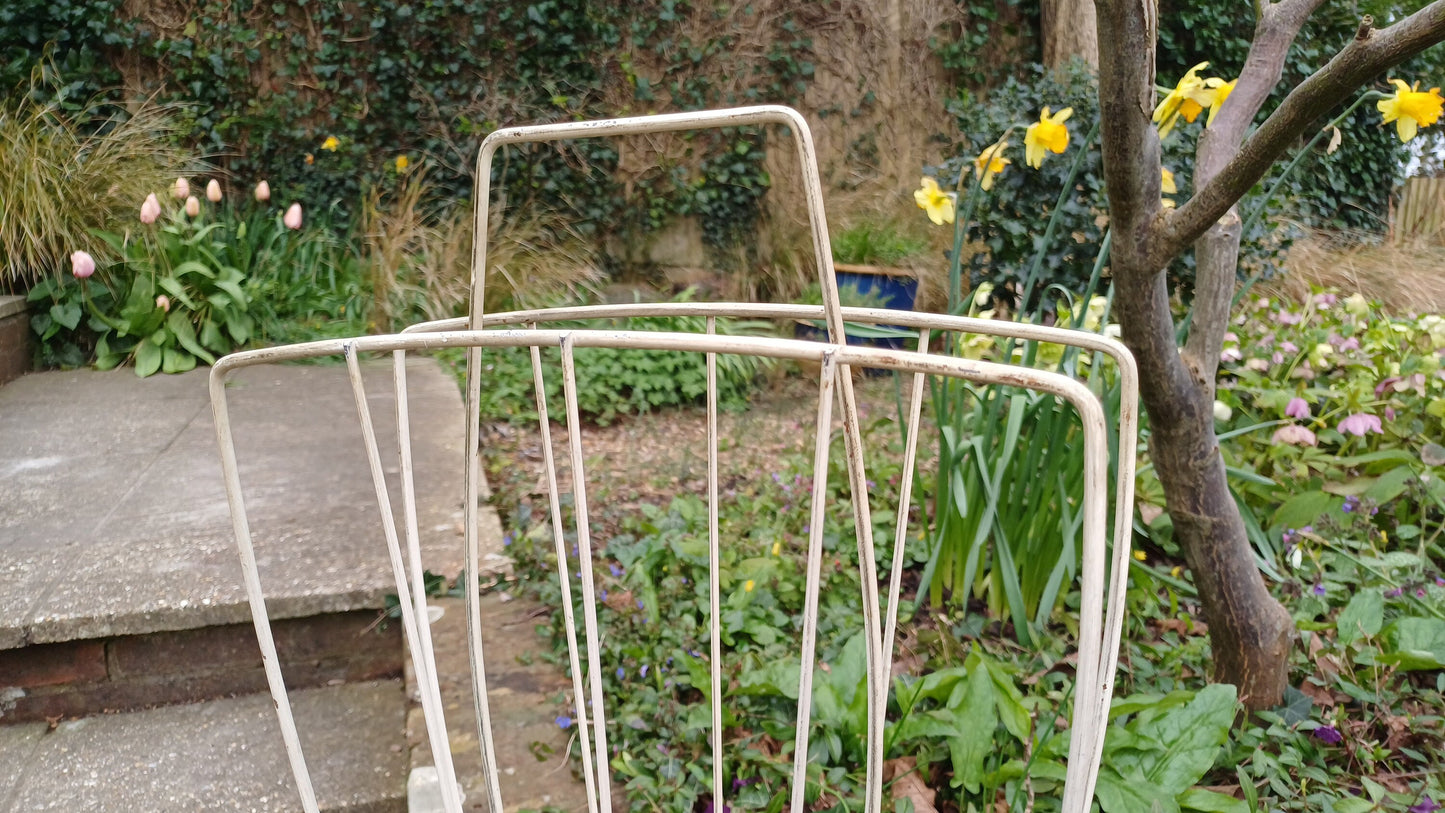 Vintage Retro White Metal Magazine Rack with Atomic Red Feet.