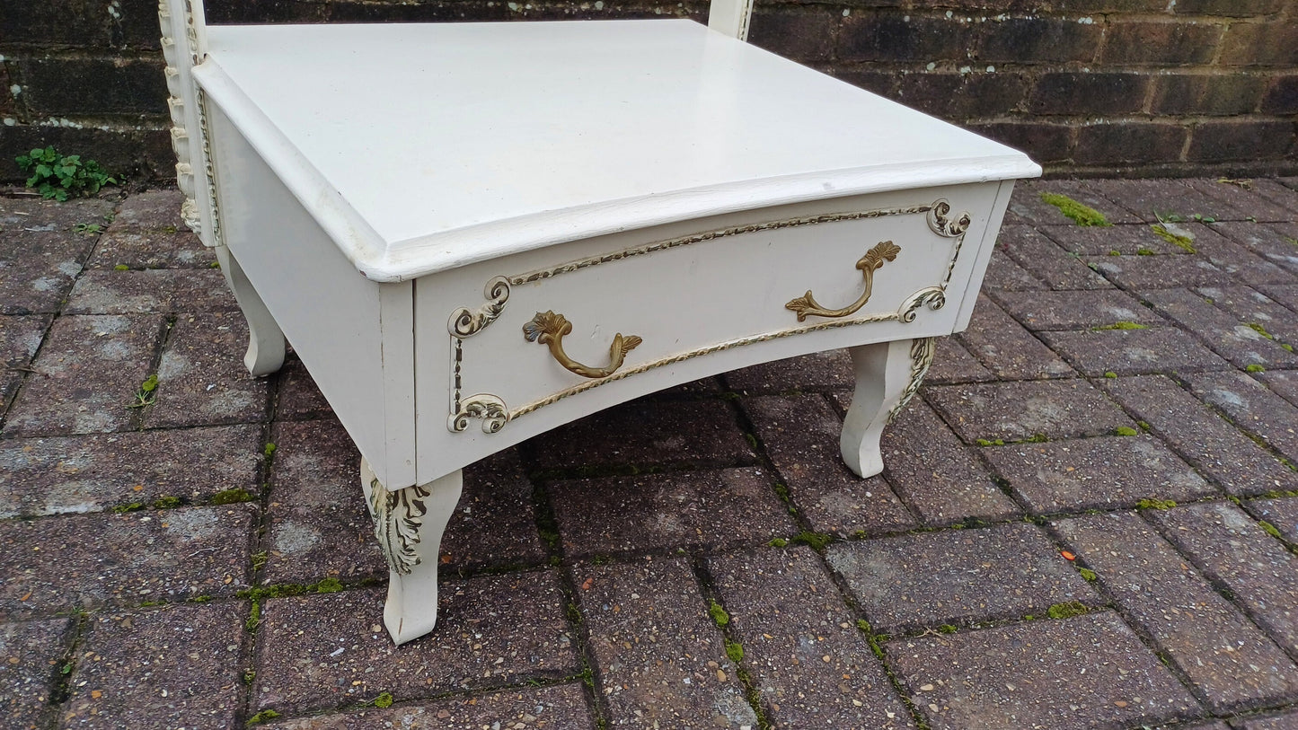 Huge Vintage Retro 70s Painted Cheval Mirror with Drawer Gold Highlights Nearly 6 ft.